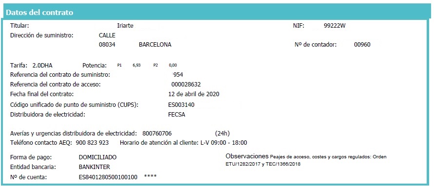 Factura de Electricidad - Asesoría Energética